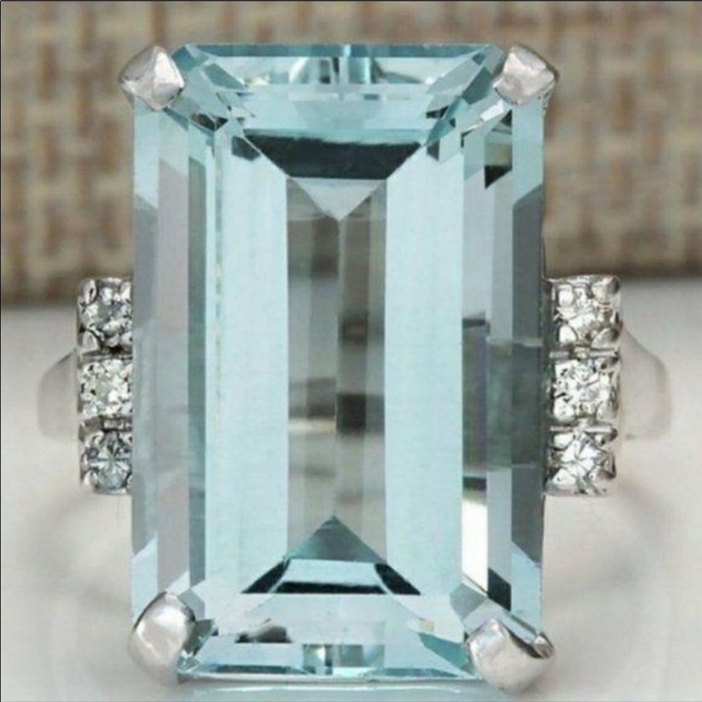 NEW💎925 Sterling Silver Diamond Aquamarine Ring - Picture 3 of 5